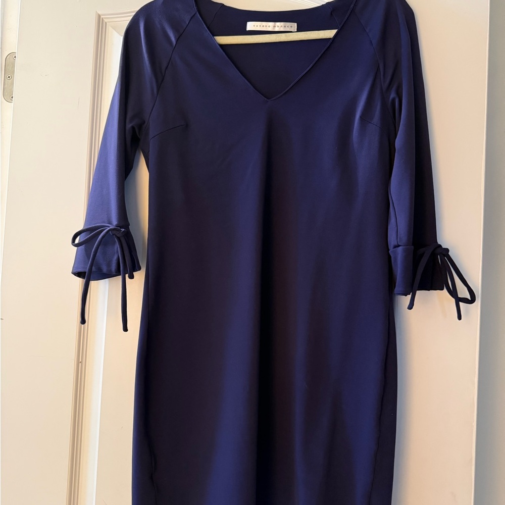Susana Monaco Blue Sheath Dress with V-Neck and Raglan Sleeves
